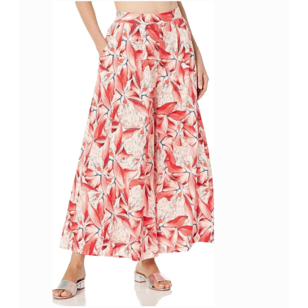 Carmen Marc Valvo Women's Cover-Up Pants Wide Leg Red Floral Size XL 11836